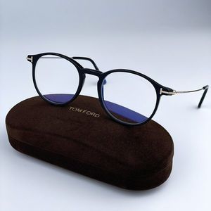NEW Tom Ford FT5759-B 001 Black Blue Block Men Round Eyeglasses